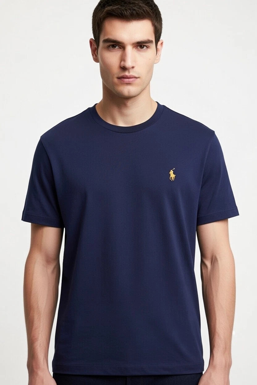 Polo Ralph Lauren Shirt Mens XLT Tall Navy Blue Crewneck Cotton Flesh Pony Tee