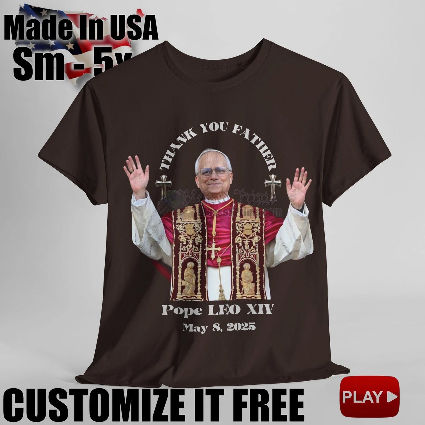 Pope LEO XIV THANK YOU FATHER T-Shirt WHITE +9Colors FREE Customize Pope LEO XIV