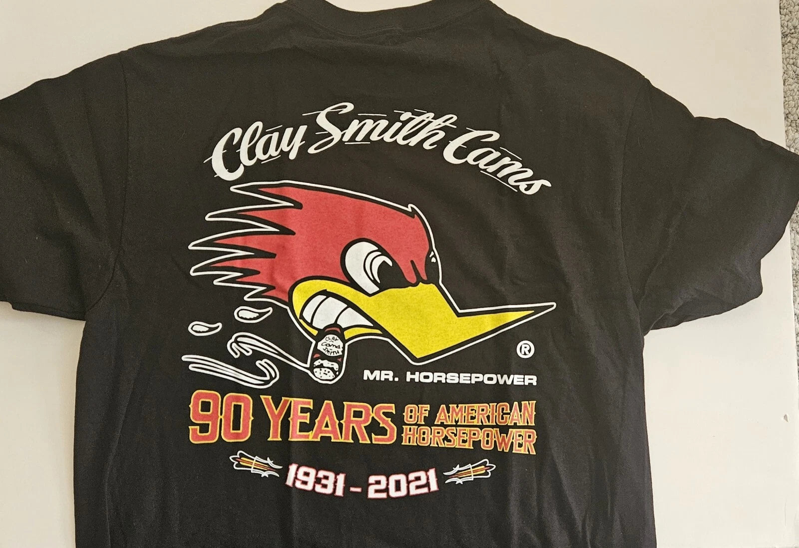 Mr. Horsepower Clay Smith Cams 90th Year (M90) T-SHIRT 100% Cotton Street Rod