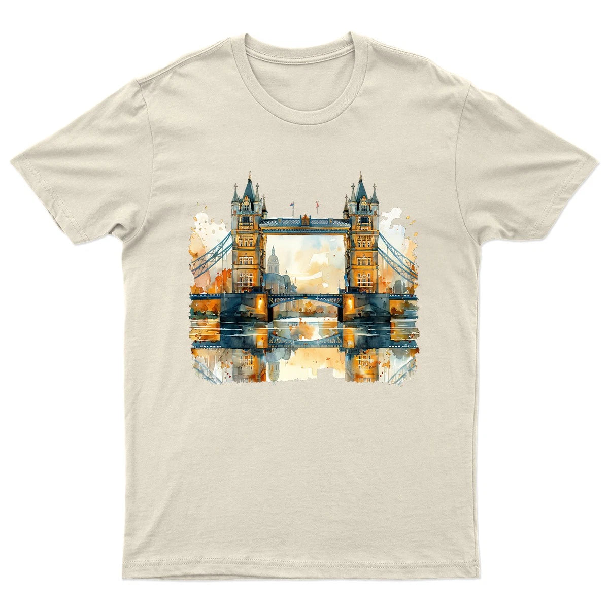 London Tower Bridge Watercolor Cityscape Mens T-Shirt Womens Tee Travel Graphic