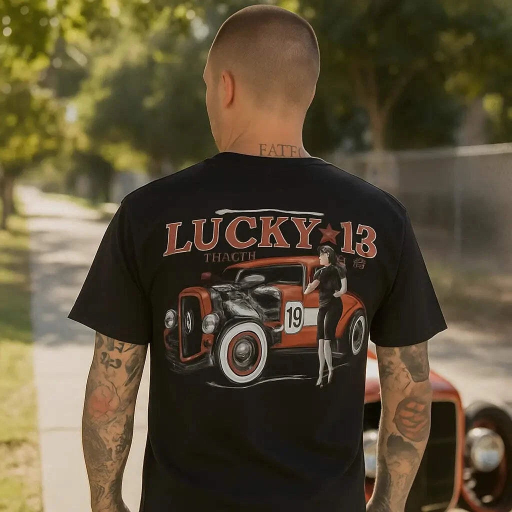 Lucky 13 Men's T-Shirt Adrian Kustom Kulture Rockabilly Retro Car