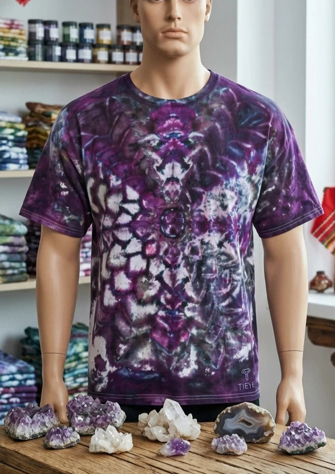 Gildan Ice Dye Mandala Tie Dye T-Shirt | Purple Indigo 3XL | Festival Boho