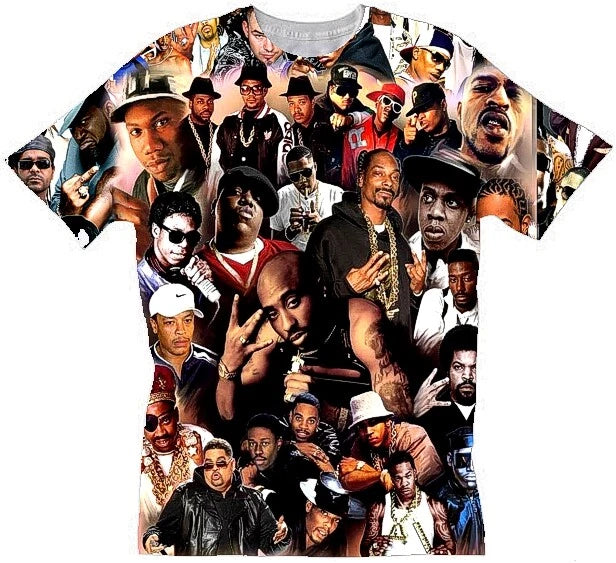 HIP HOP LEGENDS T-SHIRT. .   ALL OVER PRINT T-SHIRT. TUPAC, BIGGIE , SNOOP