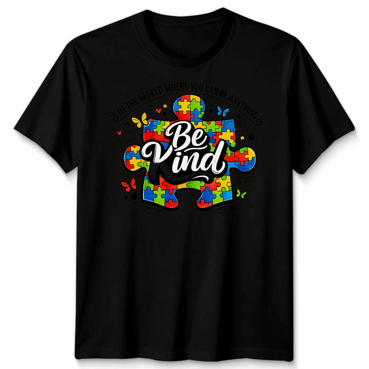 Unisex Tshirt Autism Awareness Be Kind Ribbon Jigsaw Autistic Aware Quote
