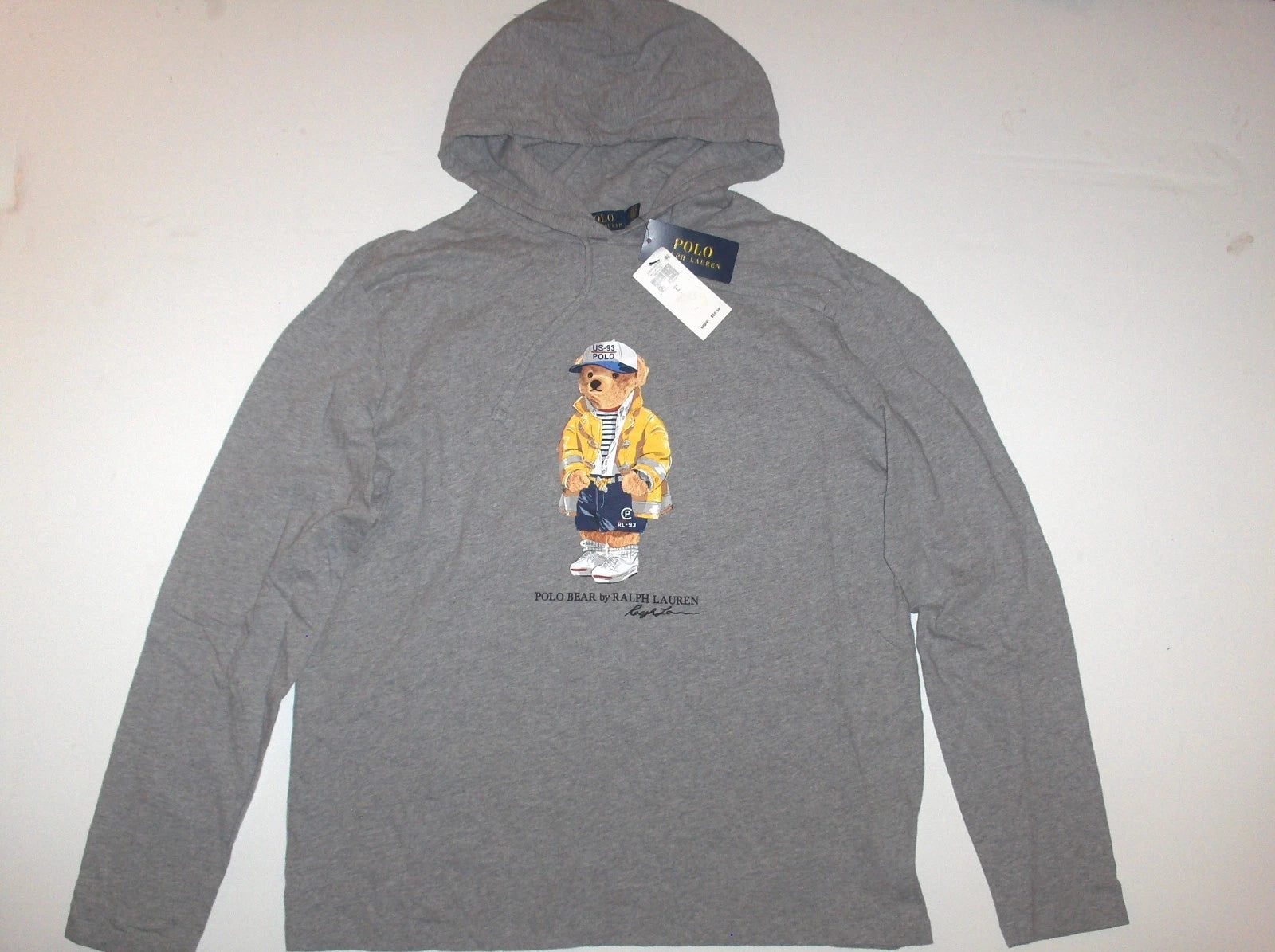POLO RALPH LAUREN Men's USA CP 93 Sailing Bear Cotton Hooded T Shirt Tee, GRAY