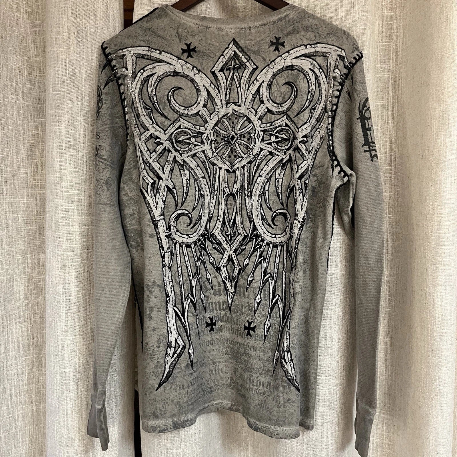 Raw State Premium Thermal Shirt Men’s Large Gray Redemption Cross Big Logo Y2K