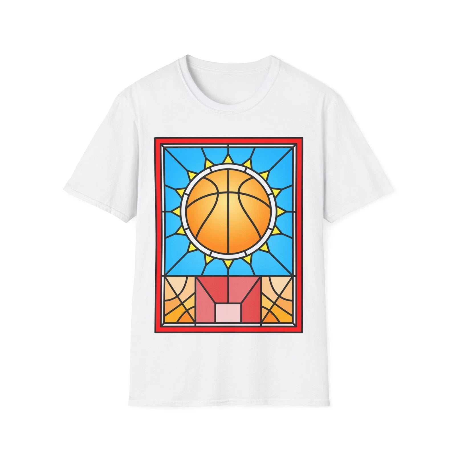 Basketball Stained Glass T-Shirt, Sports Graphic Tee, Ornamental Art, Pop Art