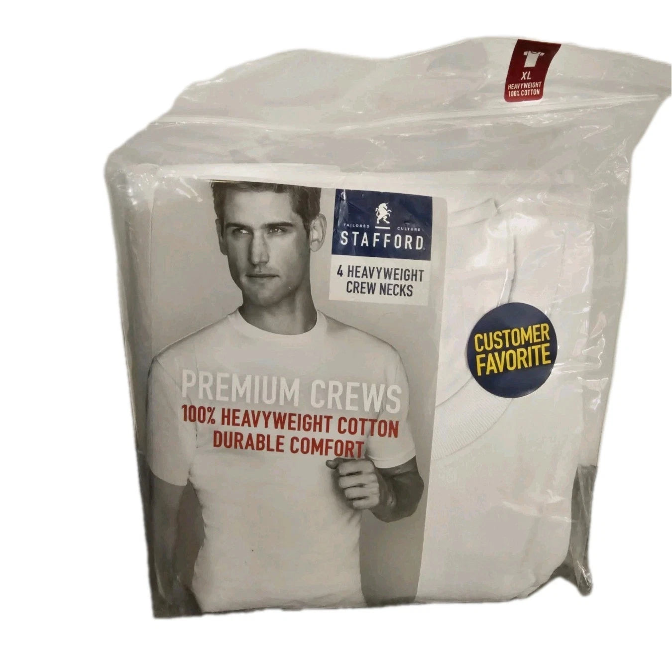 New Stafford 4-Pack Men's Heavy Weight 100% Cotton Crew-Neck T-Shirts White XL