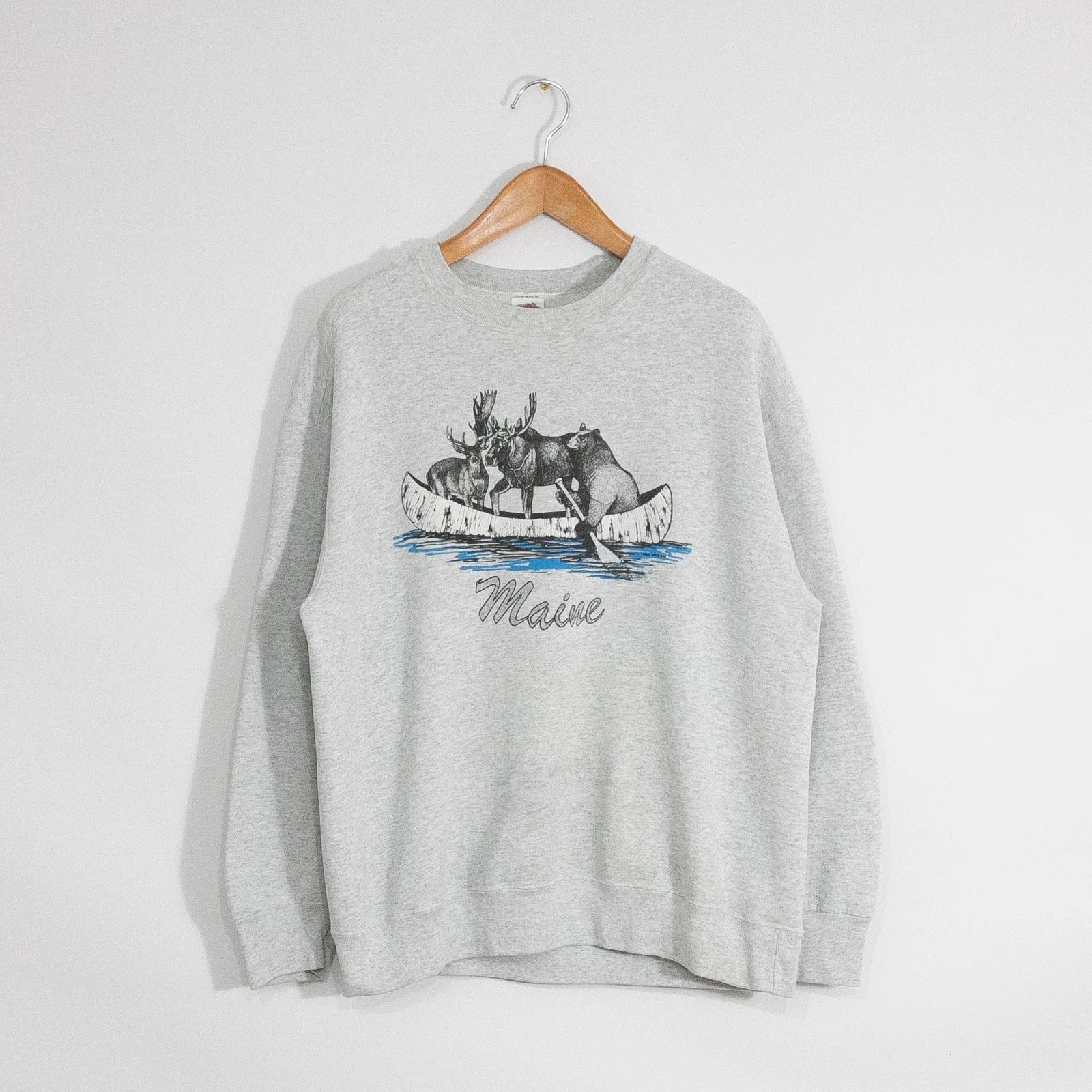 Vintage 90s Maine Funny Animals Rowing Sweatshirt Mens XL - Distressed Crewneck