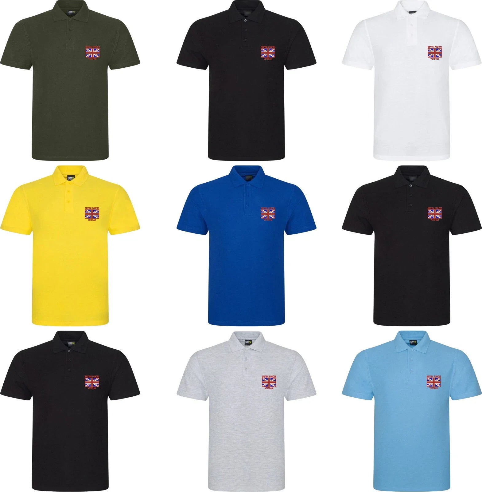 Embroidered British Forces Polo Shirt Veterans Uk Flag Armed Force Unisex Top