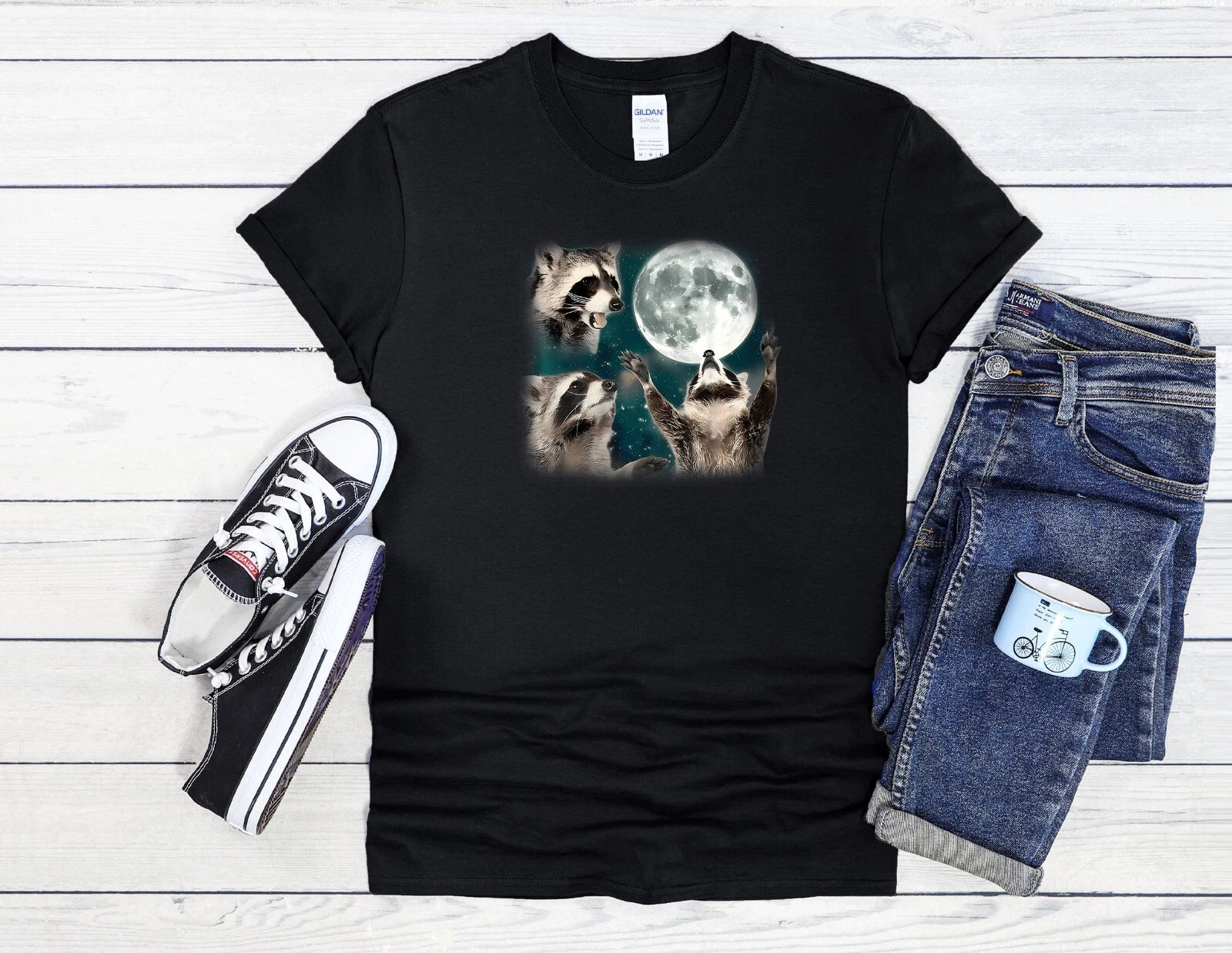Three Raccoons Cute Howling Man Men Women Unisex T Shirt Hoodie Baseball 3939