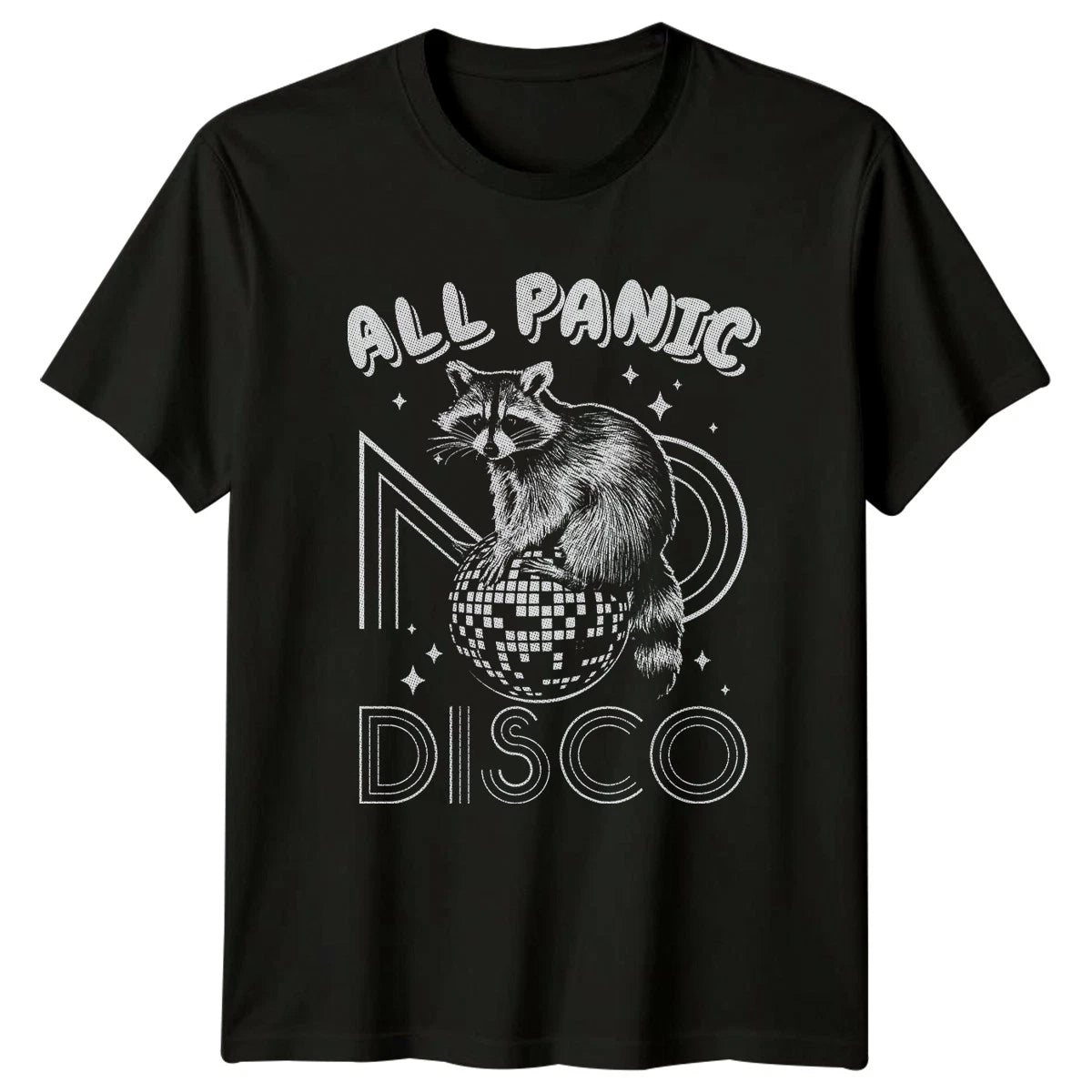 All Panic No Disco T-Shirt Raccoon Retro Disco Novelty Humor
