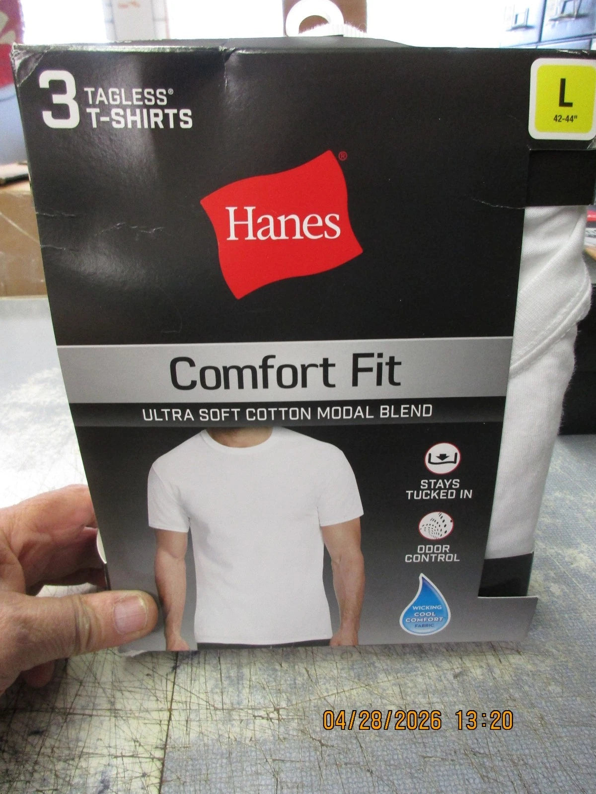 New 3 PACK Hanes White Men’s Comfort Fit Tagless Ultra Soft T-Shirts S Large