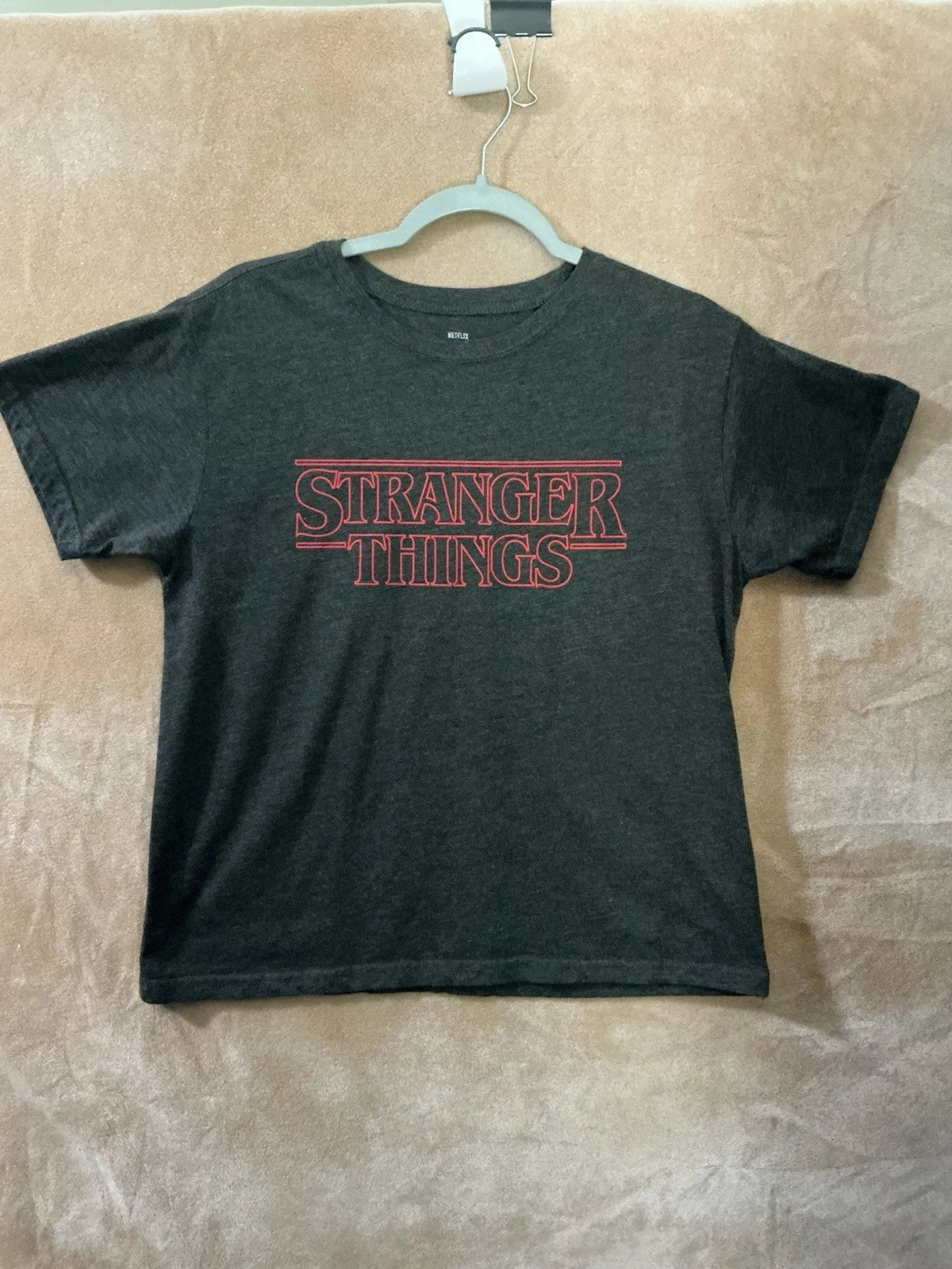 Stranger Things Men's Simple Red Logo Adult Short Sleeve T-Shirt (X-Large)