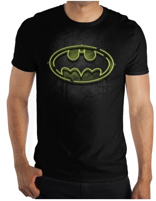 Batman Neon Logo Graphic T-shirt Black Men's Shirt XL NWT