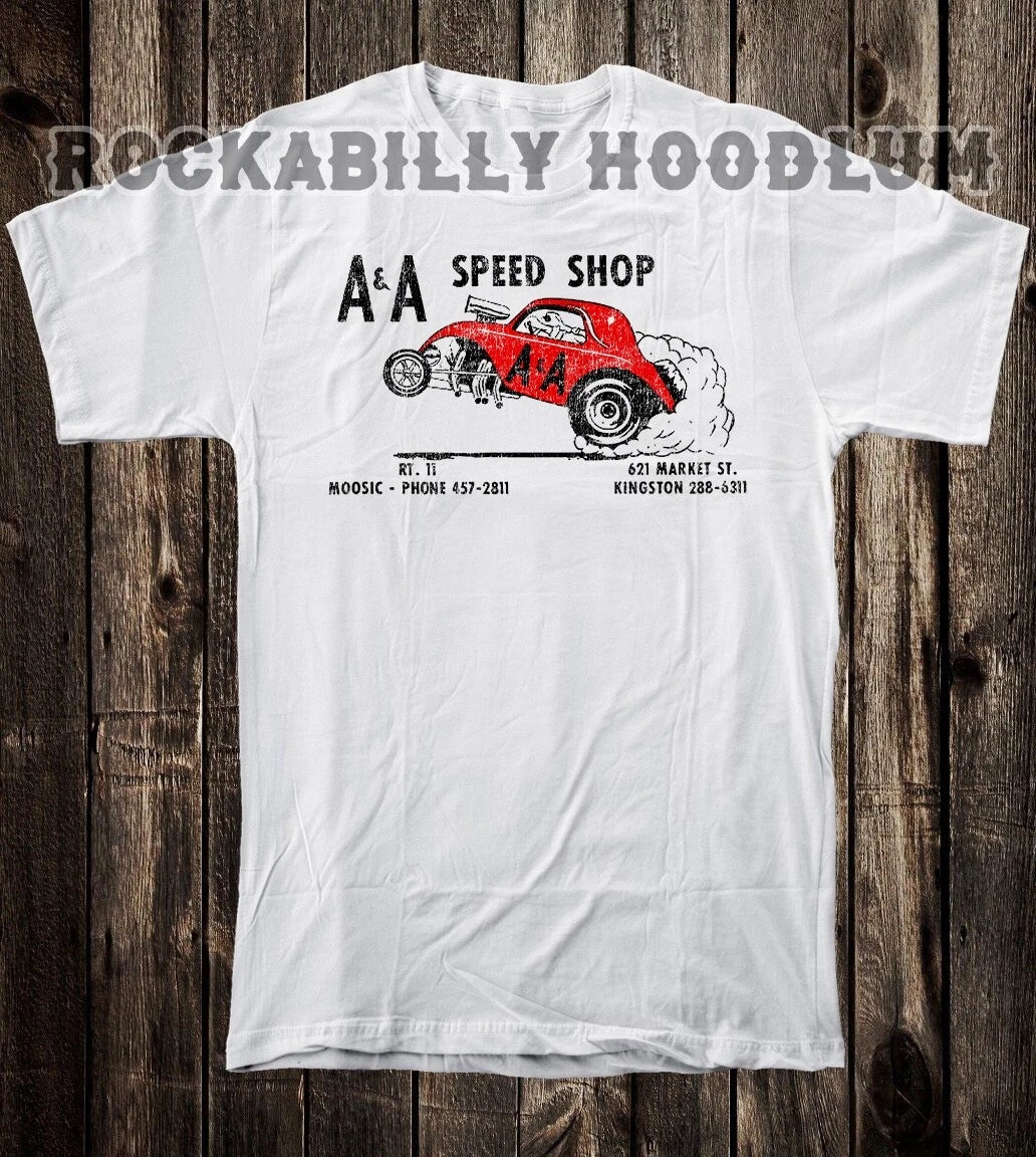 Hot Rod Tee T Shirt Drag Race Racing A & A Speed Shop Moosic Kingston PA NEPA