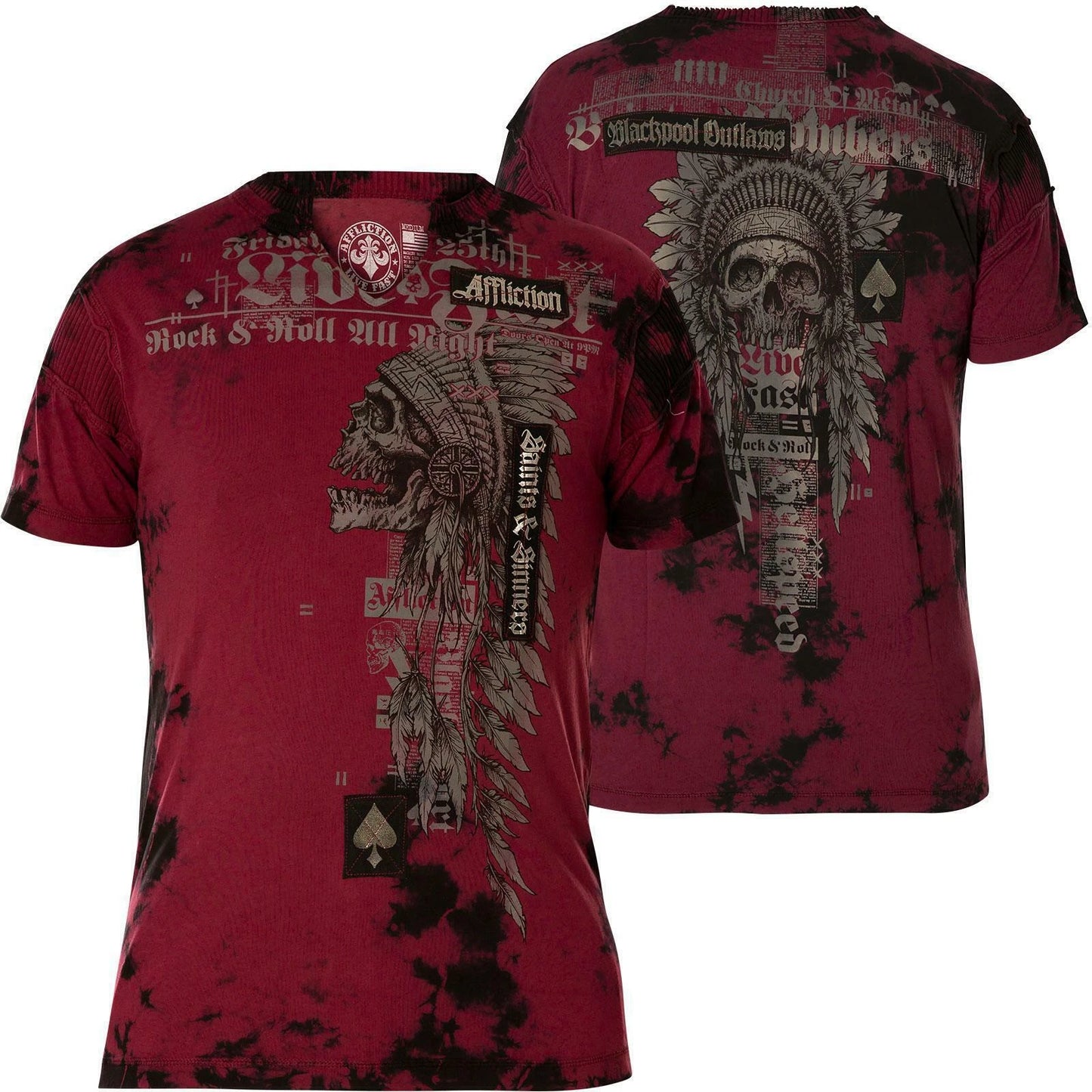 AFFLICTION Men's T-shirt BRIXTON TRIBE Red Vintage Indian Skull Biker S-2XL
