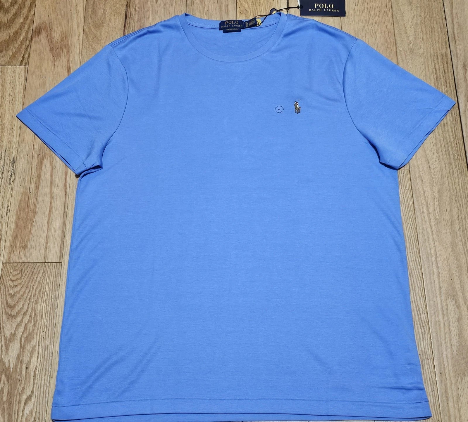 NWT Polo Ralph Lauren Men's Blue Custom Slim Fit Crew Neck Pony T-Shirt