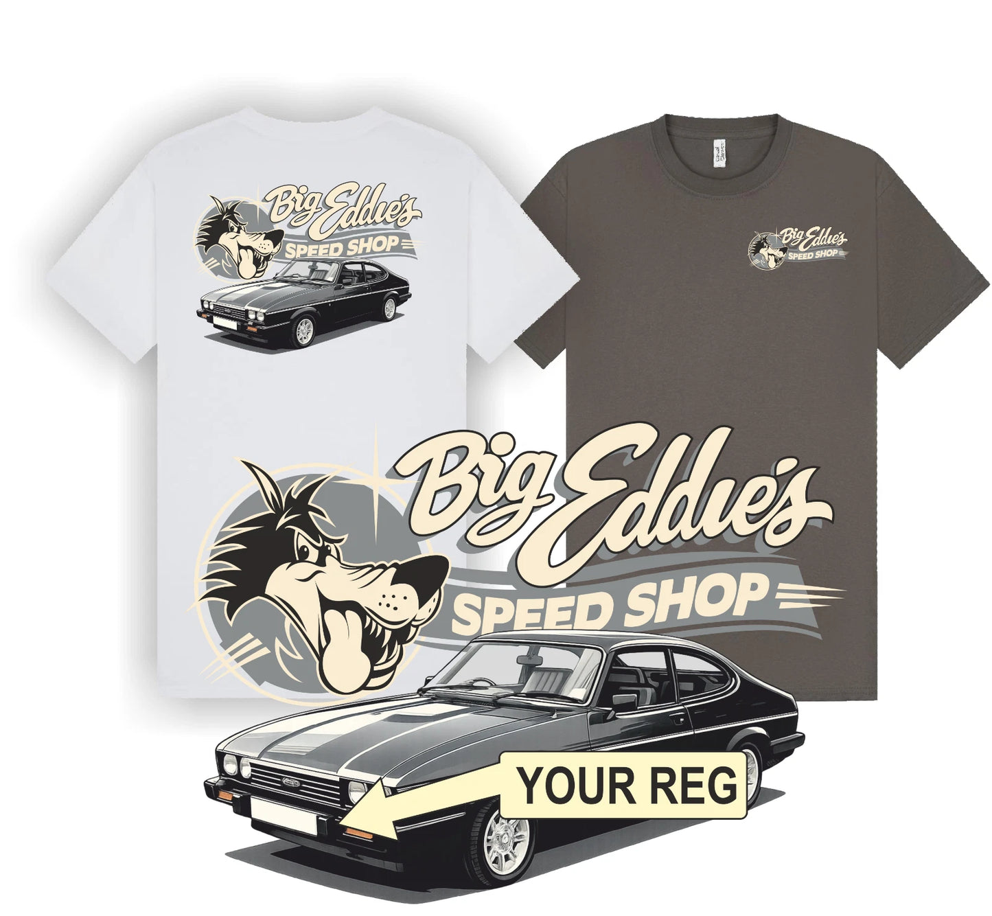 Black MK3 Ford Capri Personalised T Shirt Add Your Registration Retro Classic