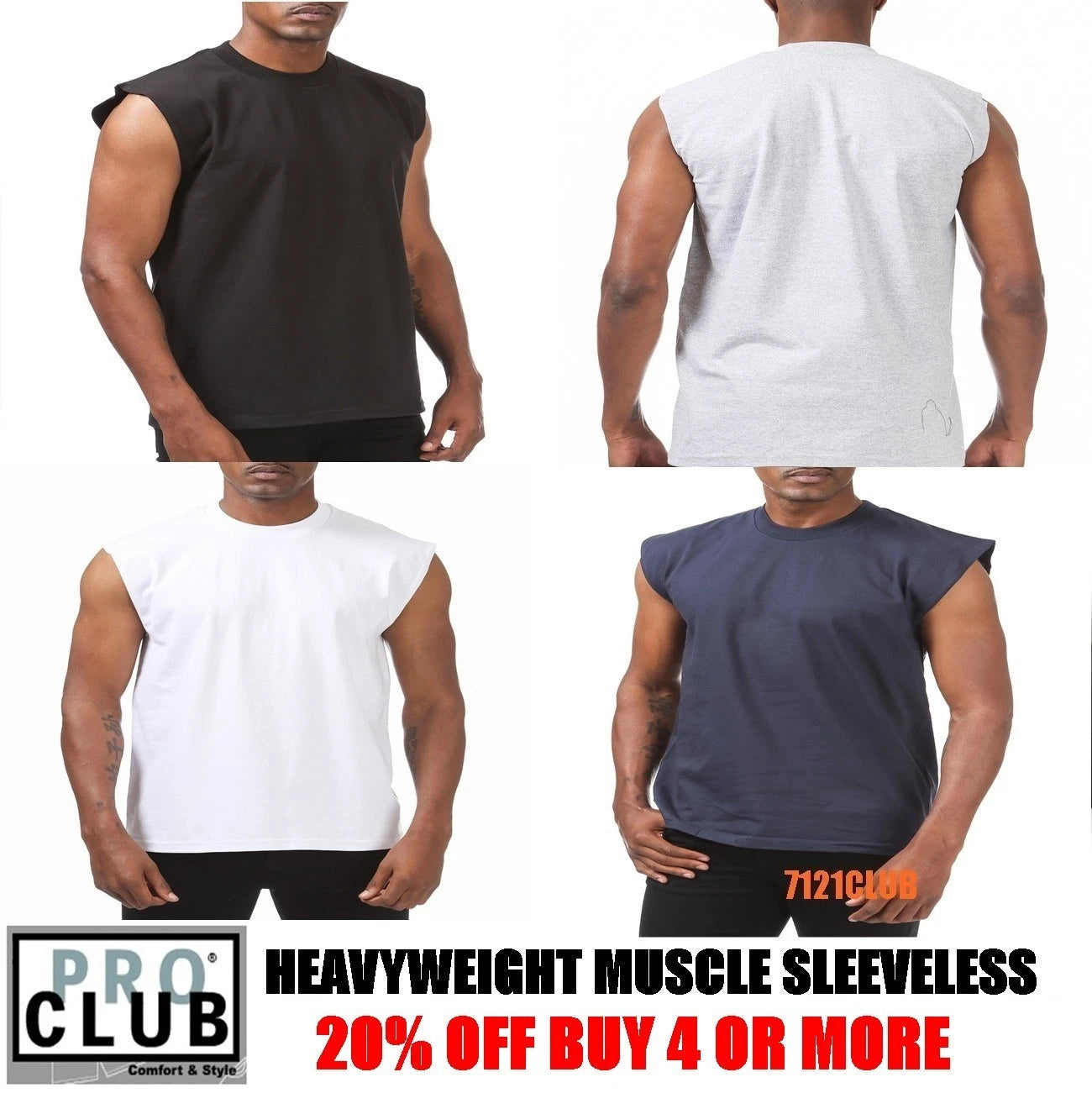PRO CLUB SLEEVELESS T SHIRTS MENS HEAVYWEIGHT MUSCLE TANK TOP BIG AND TALL M-7XL