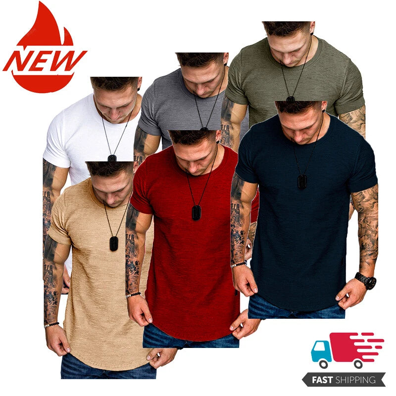 Mens Slim Fit T-Shirt With Neckline O Short Sleeve T-Shirt Blouses ☆