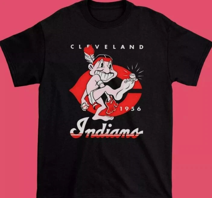 Cleveland Indians Chief Wahoo Men T-shirt Black Cotton Tee S to 5XL