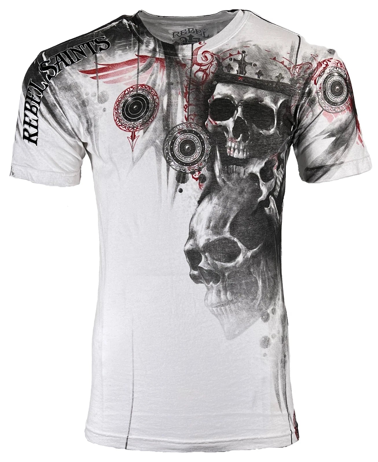 Rebel Saint By Affliction Men's T-Shirt Bloody Night Biker Skull