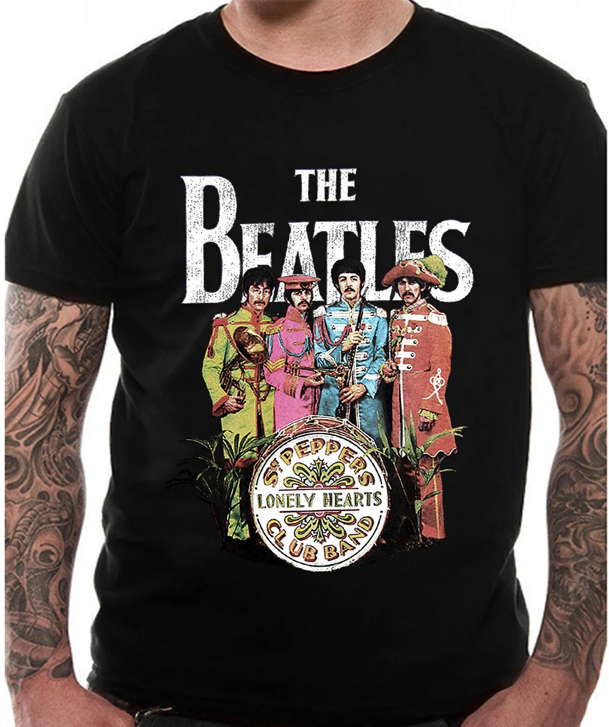 Official The Beatles T Shirt Sgt Pepper Lonely Hearts Logo Black New S To 2 XL