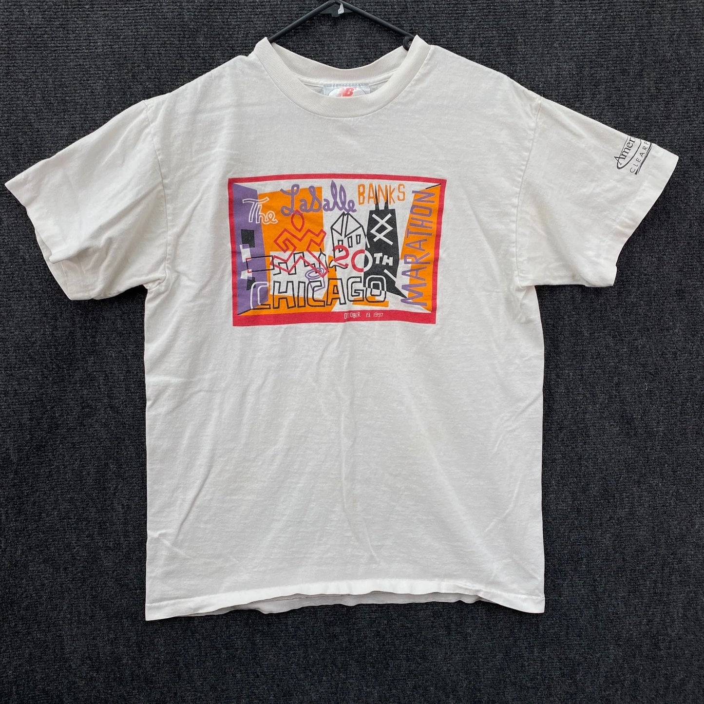 Vintage 1997 New Balance Chicago Marathon Mens L T Shirt Running Event Graphic