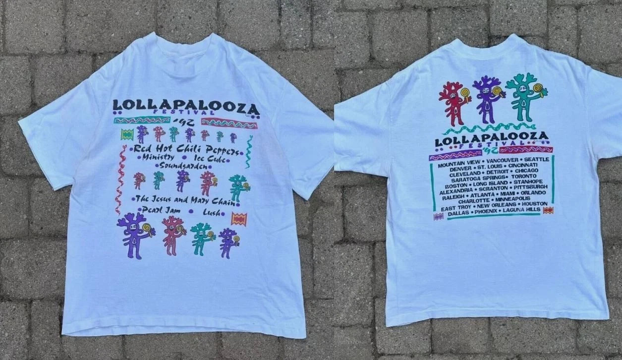 Vintage 1992 Lollapalooza Festival White Graphic T-shirt All Sizes