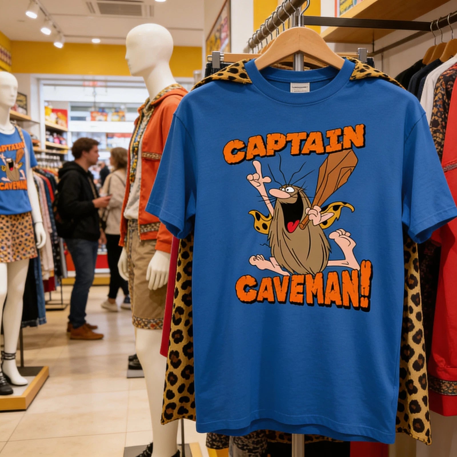 Captain Caveman cartoon blue T-shirt short sleeve All sizes