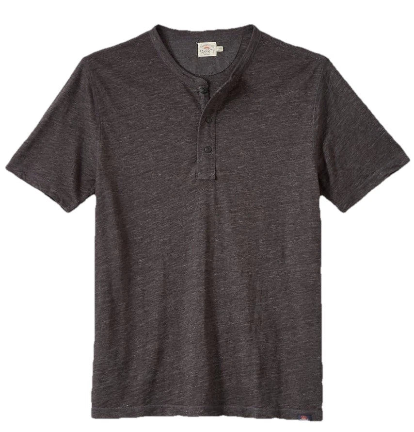Faherty Heather Henley SS Shirt Washed Black Mens Small NWT $78 MSRP