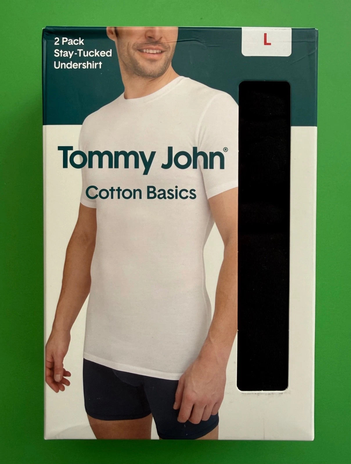 Tommy John Large Cotton Stay Tucked Undershirt Black Crew 2-Pack Tee Shirt New