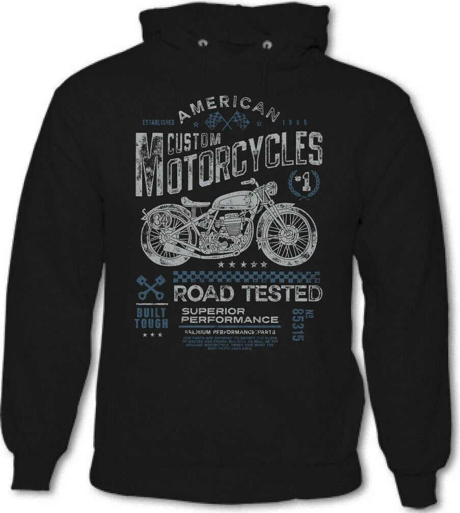 BIKER HOODIE Motorbike Motorcycle Cafe Racer Chopper Bike Mens Funny Skull Top