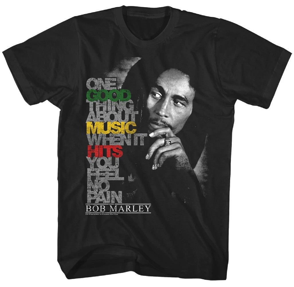 Bob Marley Good Music Hits Mens T Shirt Music Classic Band Concert Tee New Black