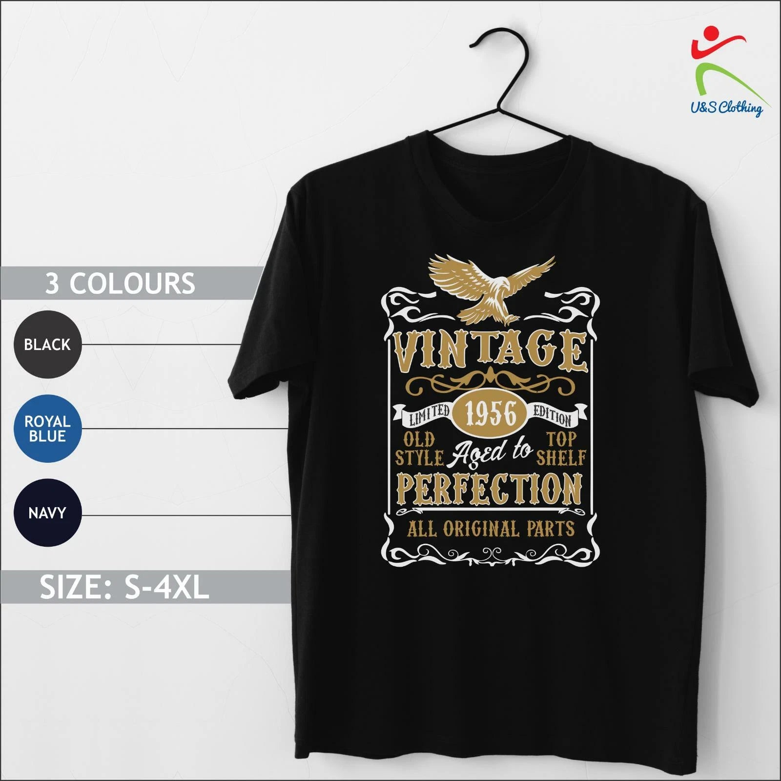 Made in "1956" VINTAGE Design Tee Shirt 64TH Birthday Year Gift Casual Mens Top