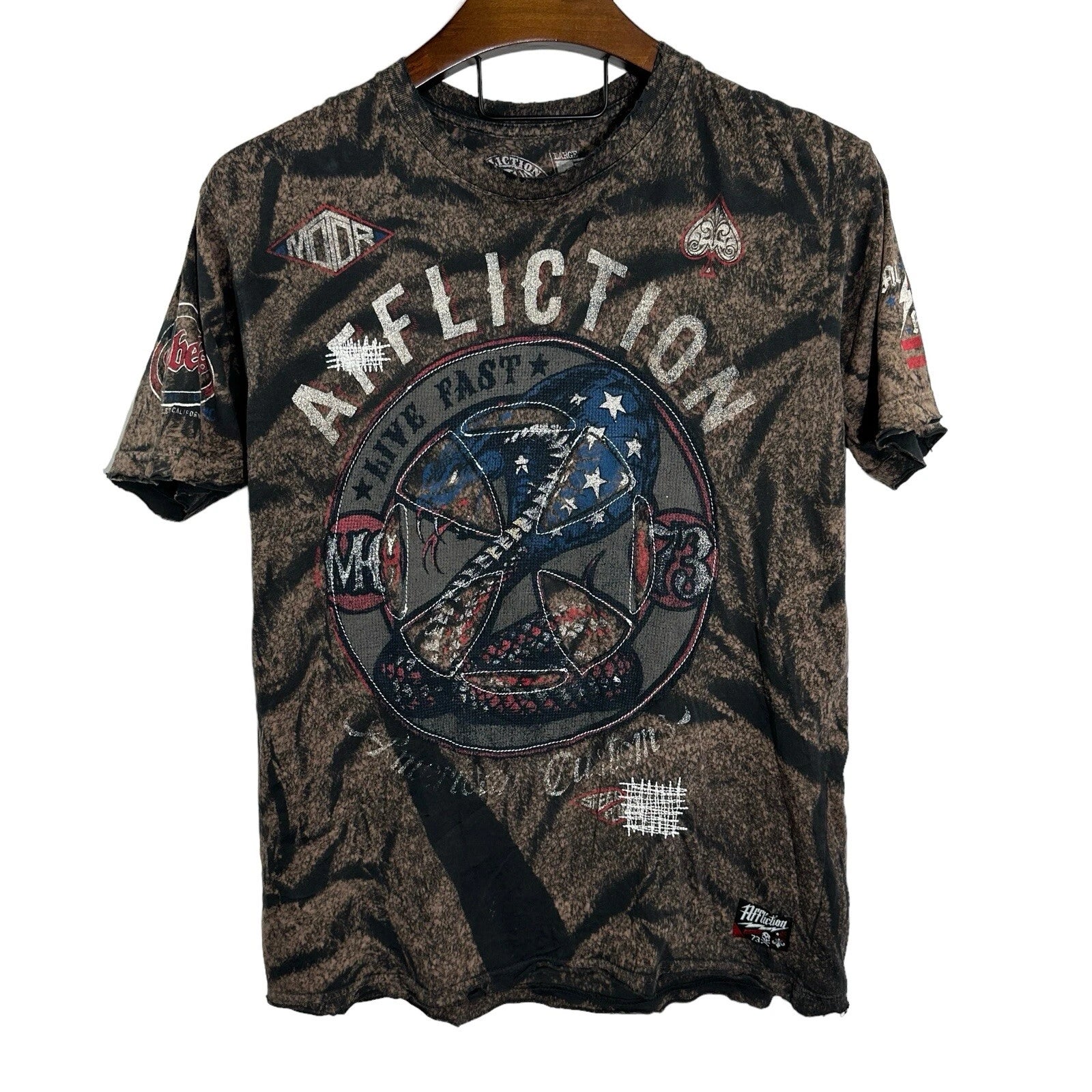 AFFLICTION American Customs REBELS Cobra Raw Seams Grunge Cyber Y2K USA Large