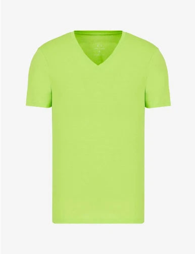 Armani Exhange Short-Sleeved Pure Pima Cotton Jersey V-Neck Neon Green[L]