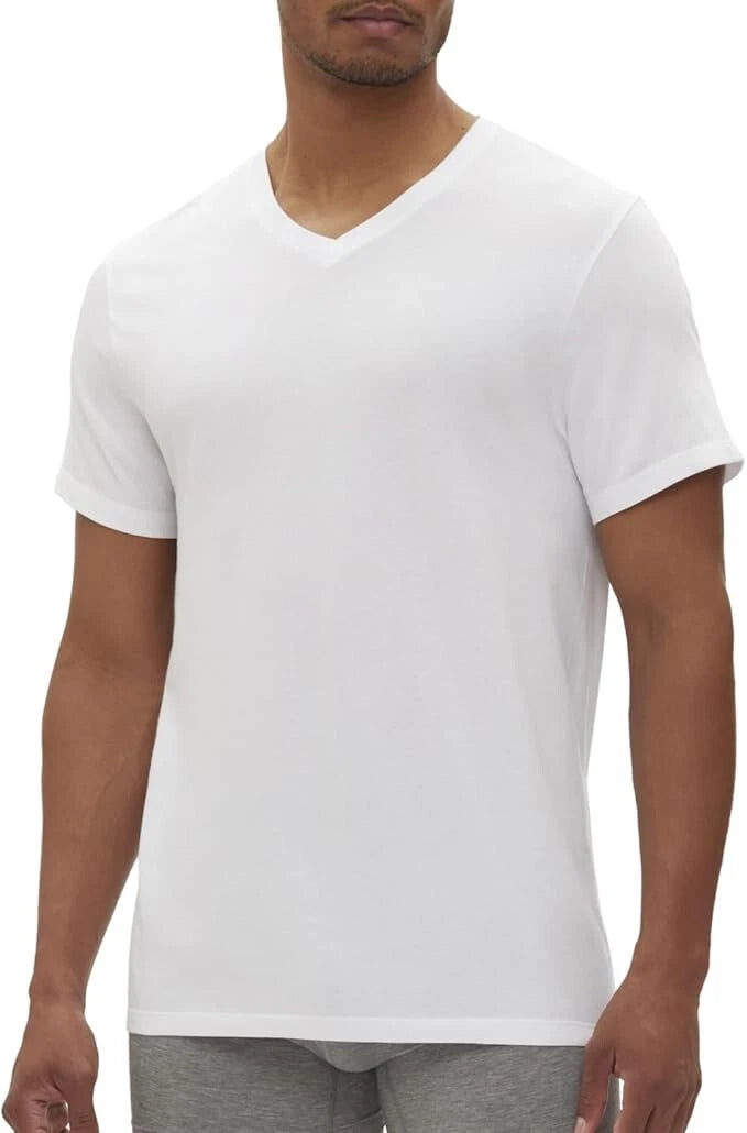 GAP Men's 3 Pack  Cotton V Neck Shirts, White, Med