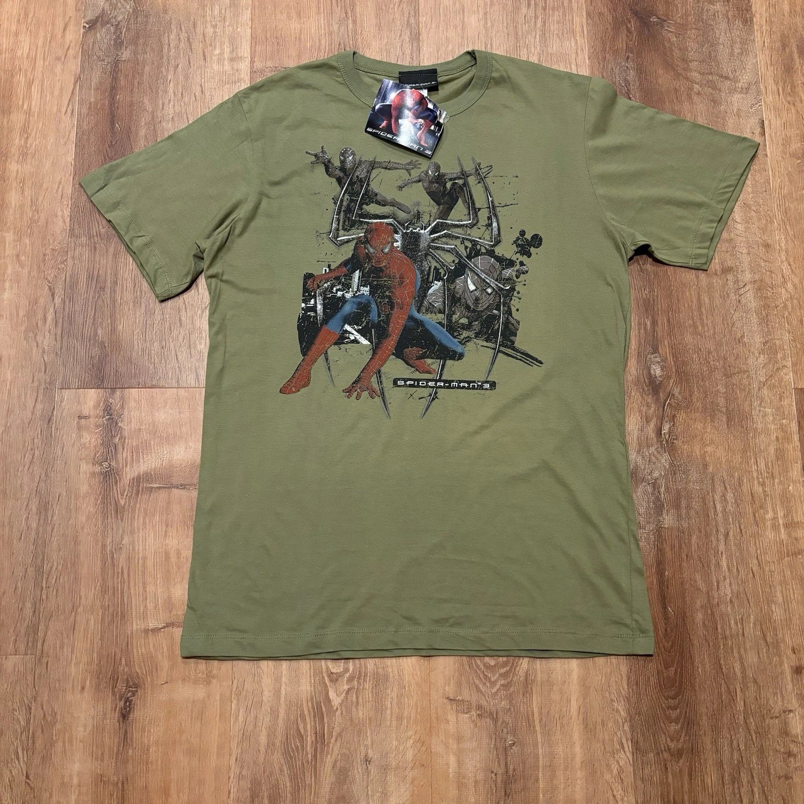 Vintage Spiderman 3 Shirt Y2K Movie Promo NWT Mens Medium Marvel Superhero Green