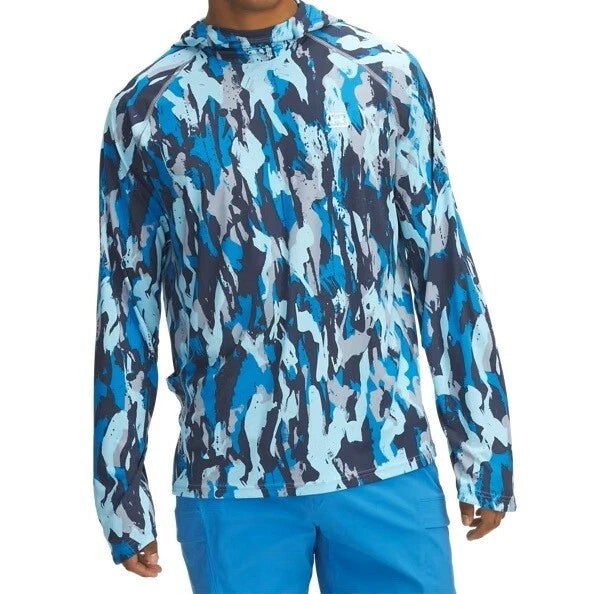 Under Armour 6000958 UA Men's Fish ELITE Harbor Blue Camo Print Hoodie Sun Shirt