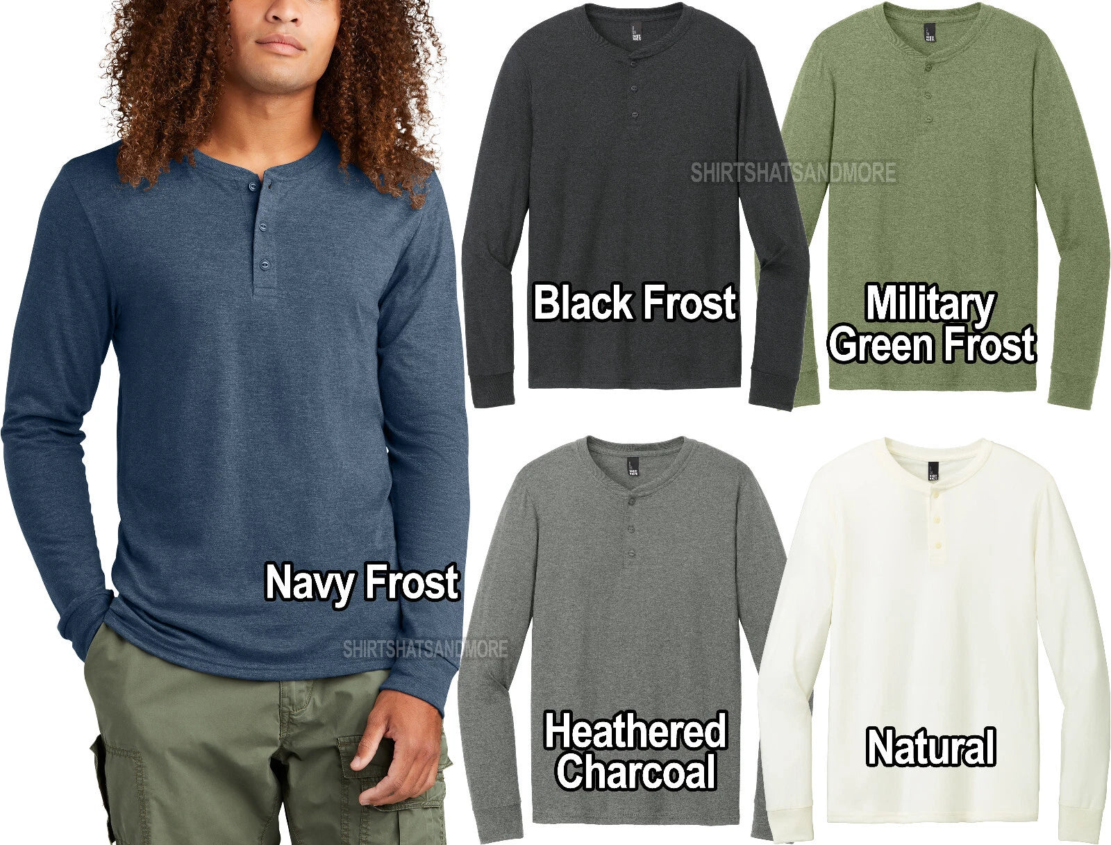 Mens Long Sleeve 3 Button Henley T-Shirt Layering Soft Tri-Blend Tee XS-4XL NEW!