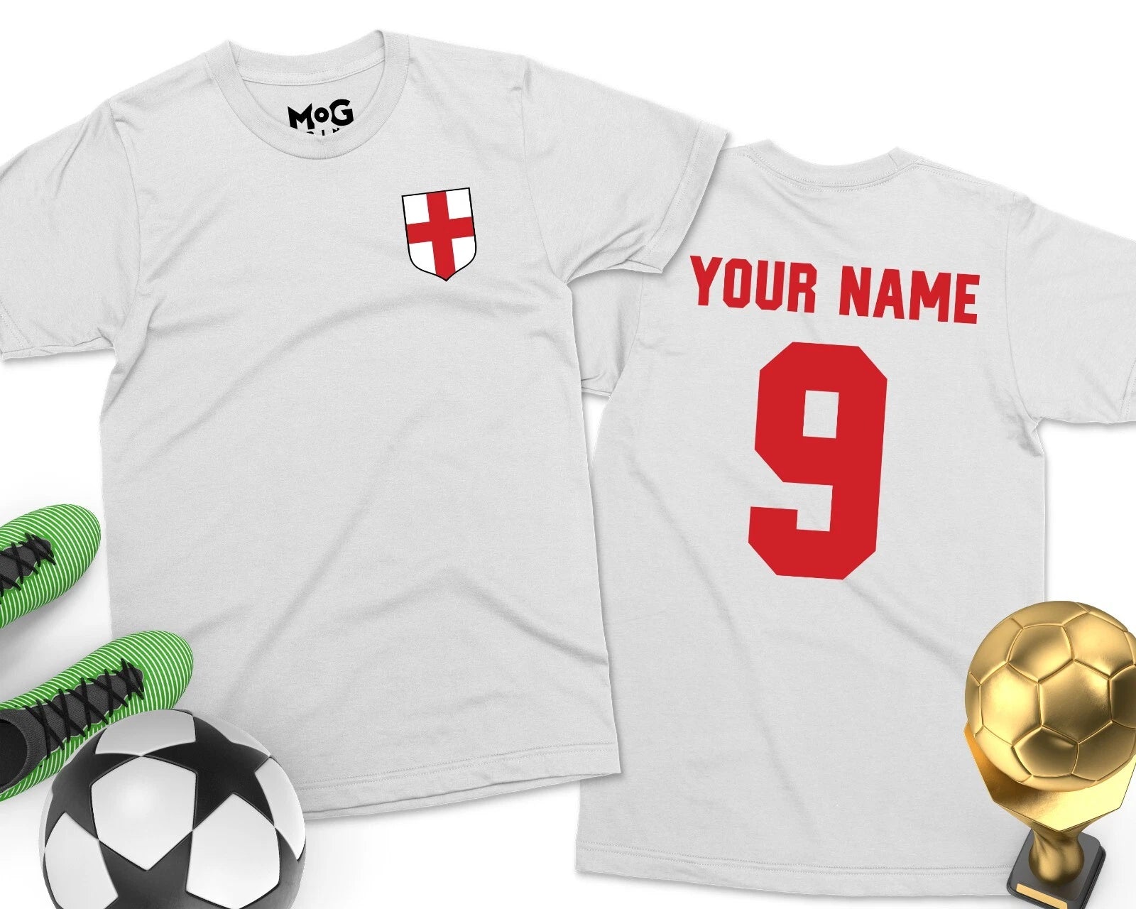 Personalised England Football T-shirt Custom Name Number Kids Adult Kit Shirt