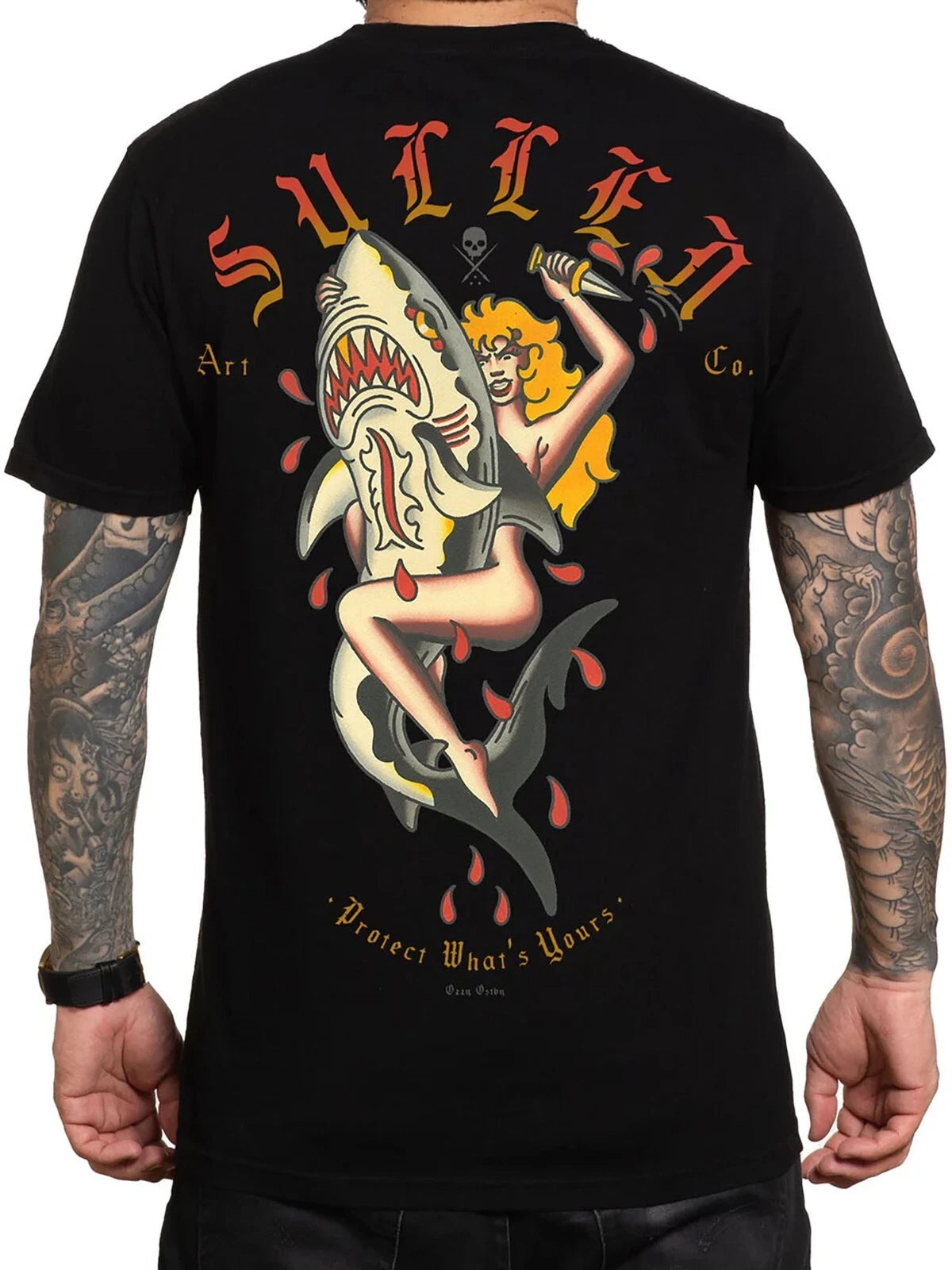 Sullen Men's Open Water Short Sleeve Premium T-shirt Shark Tattoo Style Tee