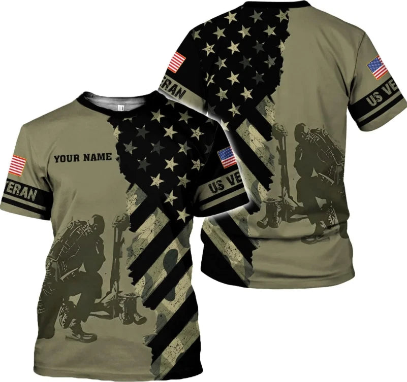 Custom Veteran Army T-Shirt US Military Pride American Flag Vintage