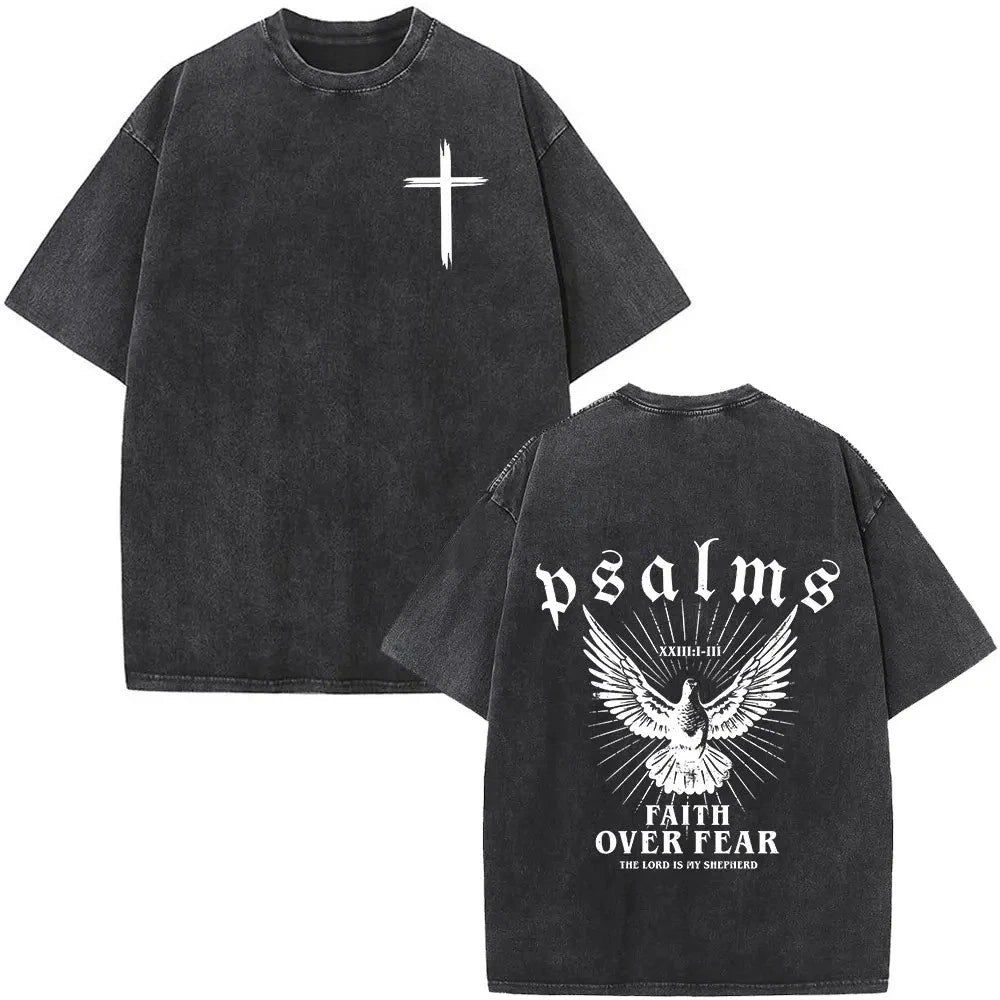 Faith Over Fear Christian T-Shirt Vintage Oversized Jesus Bible Verse Cotton Tee