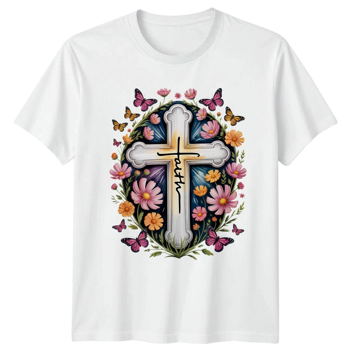 Faith Womens T-Shirt Floral Faith Christian Mothers Day Gift For Her