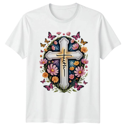 Faith Womens T-Shirt Floral Faith Christian Mothers Day Gift For Her