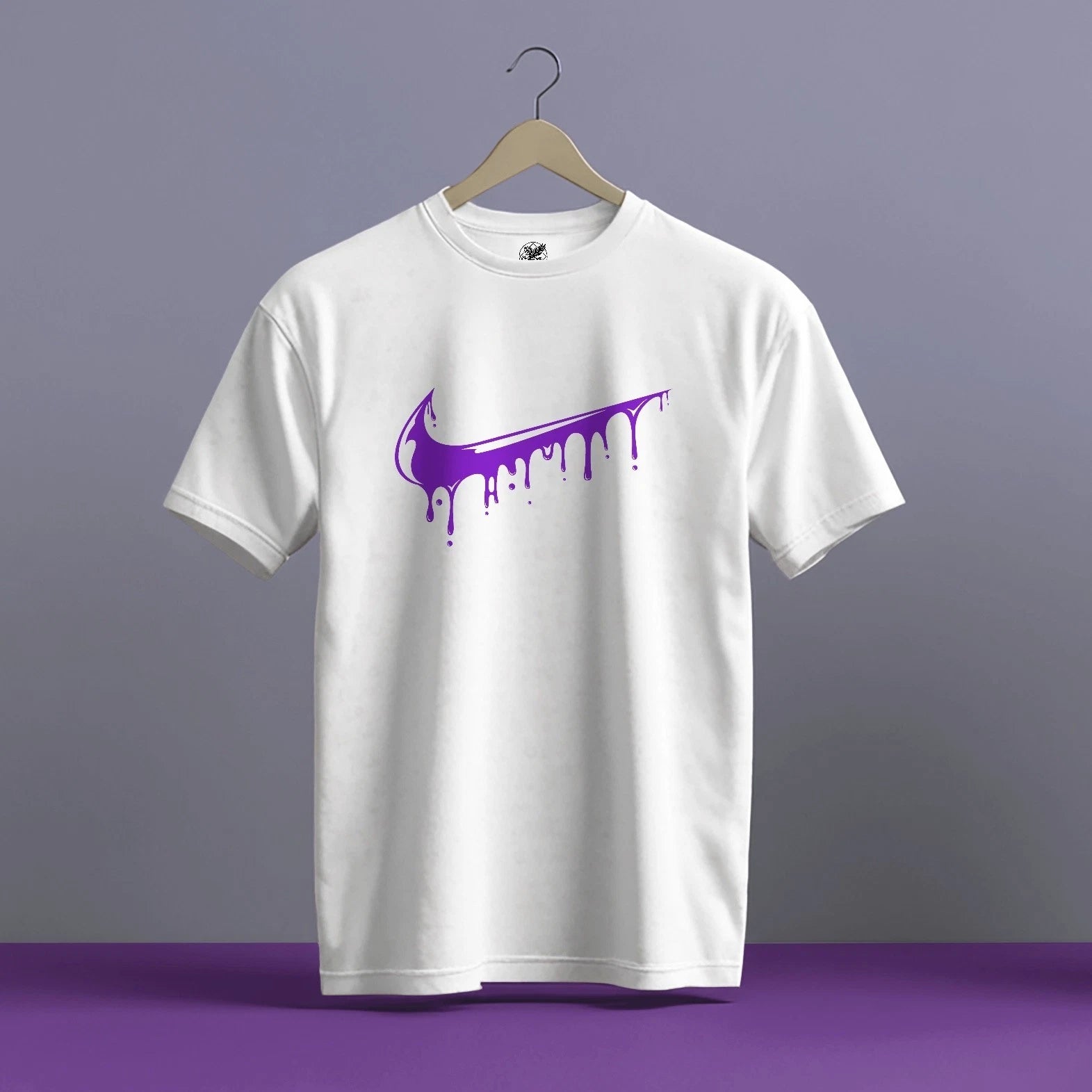 CUSTOM NIKE DRIPPING PURPLE CHEST DESIGN LOGO HIGH QUALITY HEAVY COTTON T-SHIRT