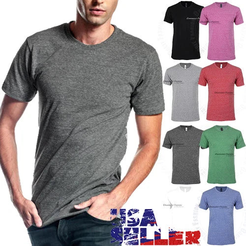 Mens T Shirts Crew Neck Slim Fit Short Sleeves Casual Tri Blend Cotton Solid Tee